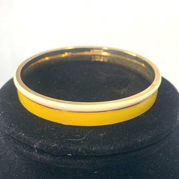 J.Crew Slim Bangle Set of Two Enamel & Gold Tone Metal White Yellow 2.5" - Picture 2 of 7